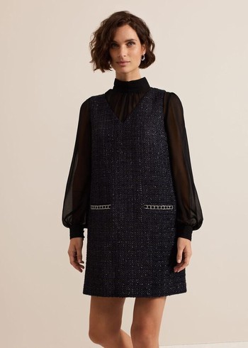 Phase Eight Sabine Tweed Dress Navy USA | 2497158-PM